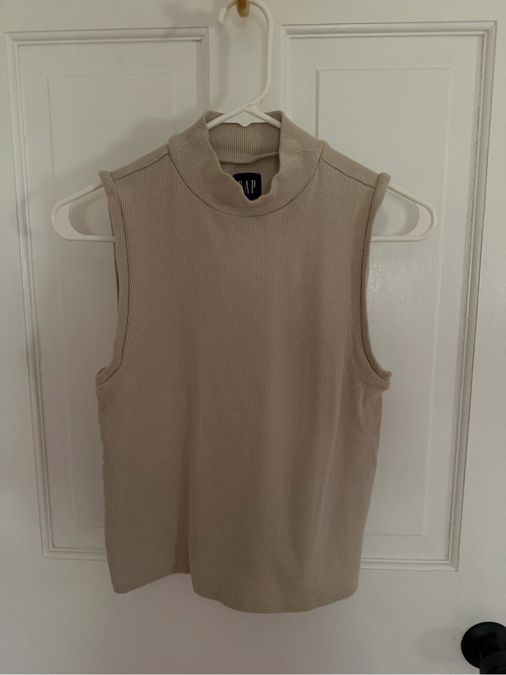 GAP Sleeveless Mock Neck Ribbed Tank - Tan